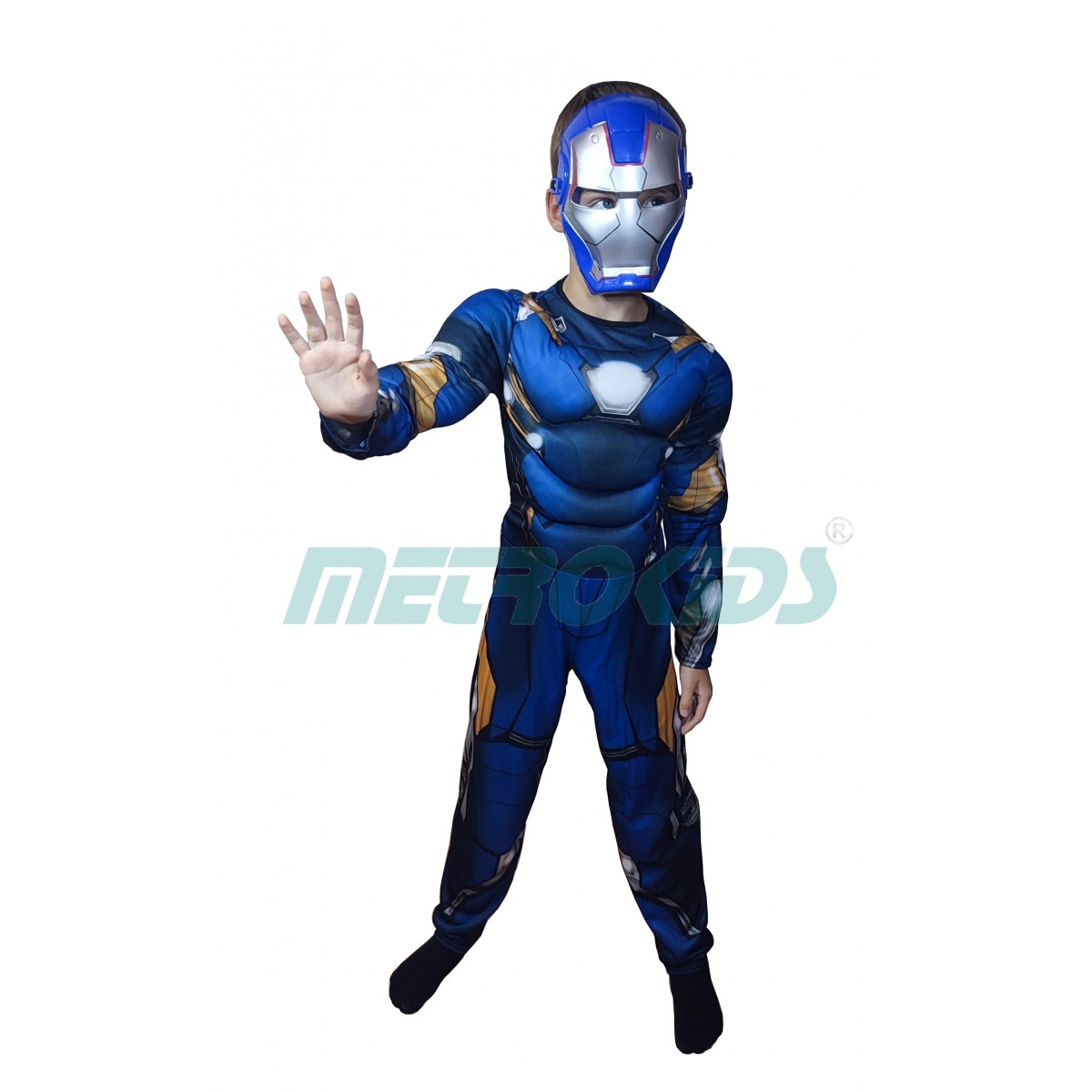 Детский карнавальный костюм Новый Железный Человек Патриот с мускулатурой, MK11129